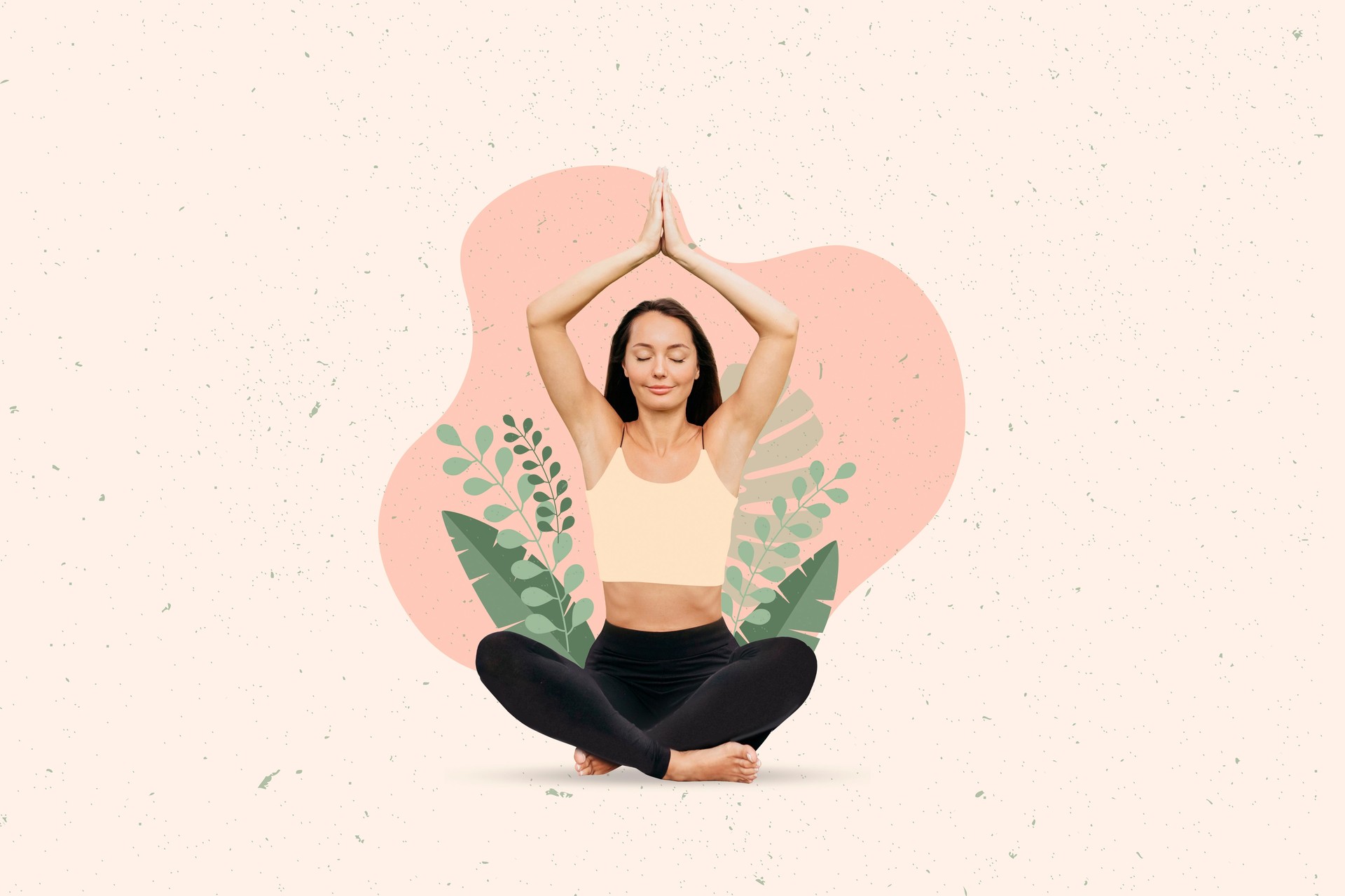 Creative photo collage illustration of peaceful cheerful relaxed girl sitting meditating on flower isolated on drawing background